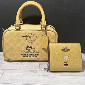 Coach X Peanuts Charlie Brown Satchel Crossbody Bag Snap Wallet Set CBJ63 Lot